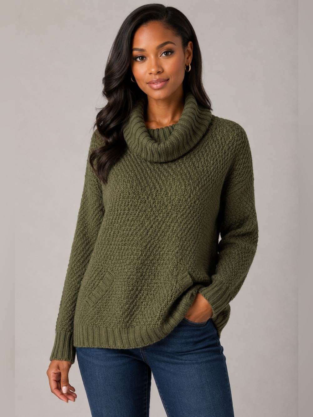 Charlie O. by Kinnucan’s Olive Green Chunky Knit Cowl Neck Sweater Size M